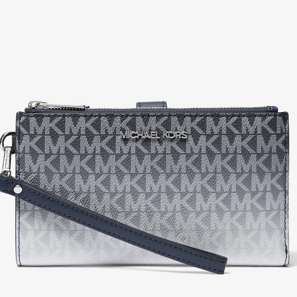 Michael Kors Jet Set Large Ombré Signature Logo Wristlet Navy Blue Multi - Picture 1 of 9